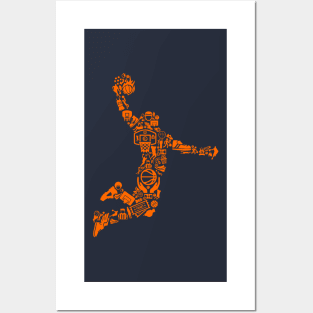 Basketball Playing Dunking Icon Silhouette Posters and Art